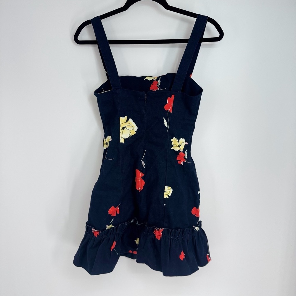 N/Nicholas Floral Zip Up Panel Denim Mini Ruffled Hem Dress - Picture 2 of 6
